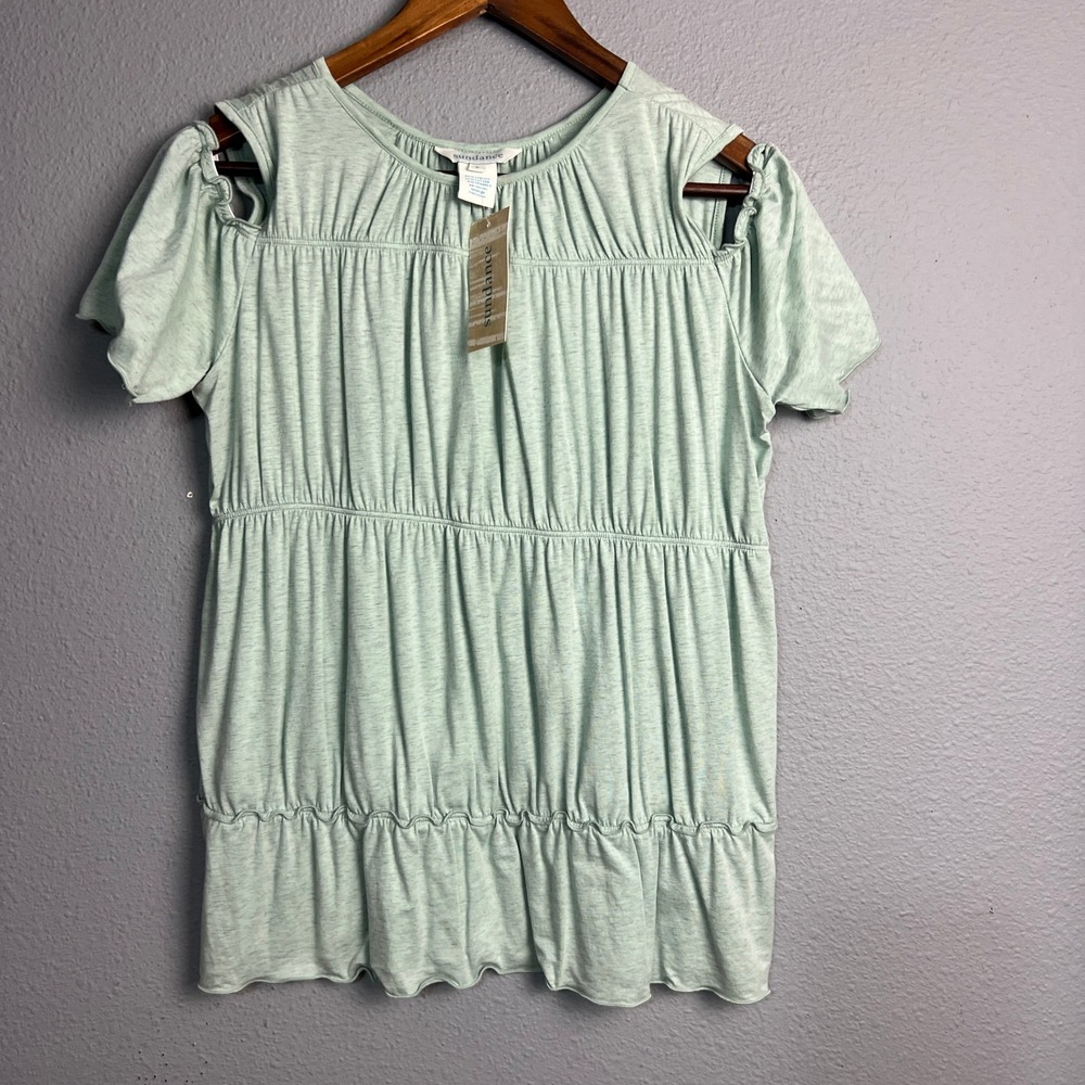 Sundance Adelaide Shirred Tiered Top Size Sm Mint Green Cold Shoulder Tiered NWT